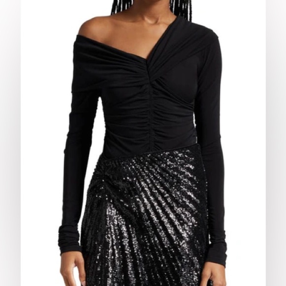 A.L.C. Black Long Sleeve Ruched Marie Top